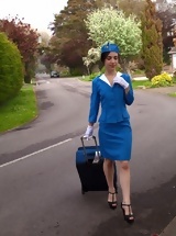 Stewardess wants to ventilate crotch after a long flight